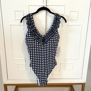 NWT Draper James Gingham Ruffle V-Neck One Piece Sz 8
